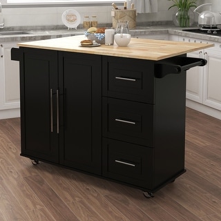 Kitchen Island Cart with Solid Wood Top and Locking Wheels