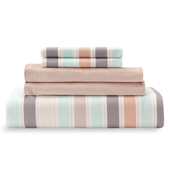 Chanasya Reversible Microfiber Velvet Pink Pastel Stripe 5-Piece Duvet Cover Set