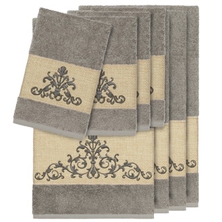 Authentic Hotel and Spa Grey Turkish Cotton Scrollwork Embroidered 8 piece Towel Set