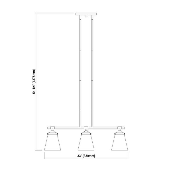 3 Light Island in Black with Clear Glass - L:33.09*W:6.5*H:54.25