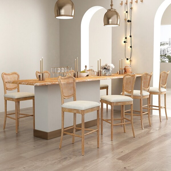 Homylin Upholstered Rattan Back Side High Bar Chairs( Set of 2)