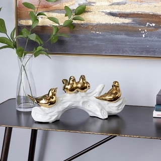 Gold Porcelain Glam Sculpture Bird 6 x 14 x 5 - 14 x 5 x 6