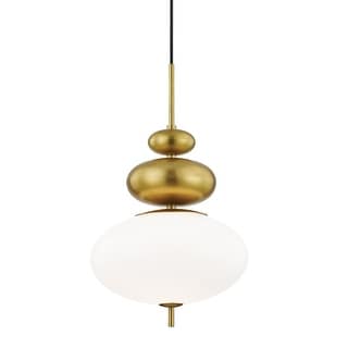 Elsie 1-light Aged Brass Pendant, Opal Glossy Glass