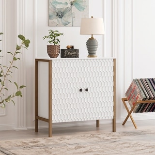 31.50" Modern 2 Door Wooden Cabinet with Featuring Two-tier Storage Antique White Painted