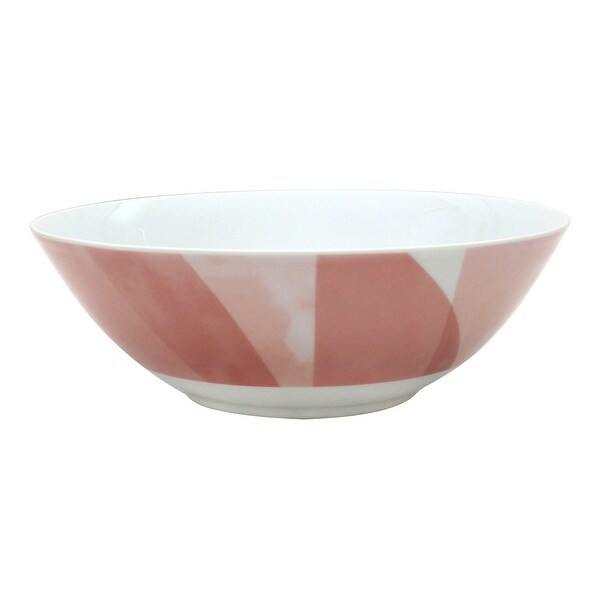 16PCs Coupe Shape Stonelain Dinnerware with Full Geometric Decal in Red Color, Service for 4