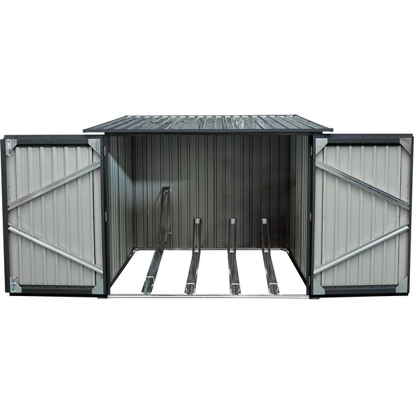 Galvanized Steel Bicycle Storage Shed with Twist Lock and Key for up to 4 Bikes, Dark Gray