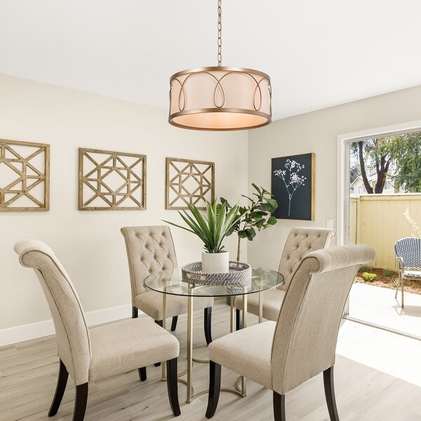 Mid-century Modern Drum Chandelier Kitchen Pendant 3-light with Fabric Shade - D 16'' x H 67''