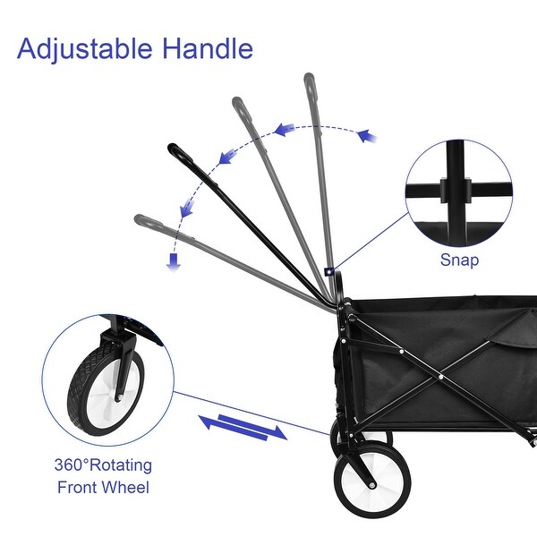 Black Folding Portable Hand Cart with Removable Canopy, 8" Wheels, Adjustable Handles and Double Fabric