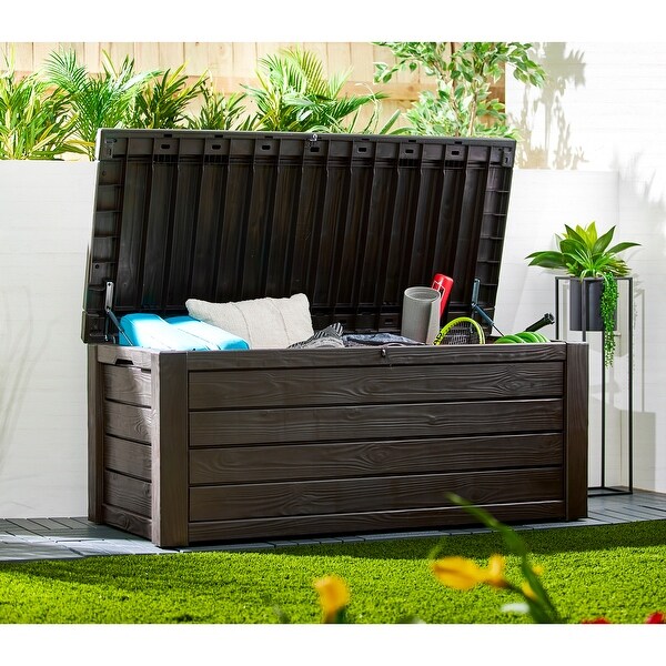Keter Westwood Outdoor Deck Storage Box for Yard Tools, 150 Gallon, Espresso - 44
