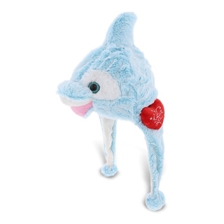 DolliBu I LOVE YOU Super Soft Plush Blue Dolphin Hat with Red Heart - 19 inches long