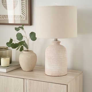 Nourison 24" White Terracotta Textured Farmhouse Table Lamp