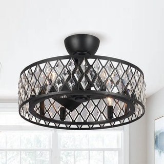 20" Modern Black 3-Blade Crystal Ceiling Fan Chandelier with Remote