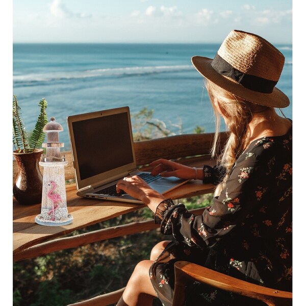 CoTa Global Flamingo Beach Lighthouse Decor with Sea Shells - 8.5 Inch