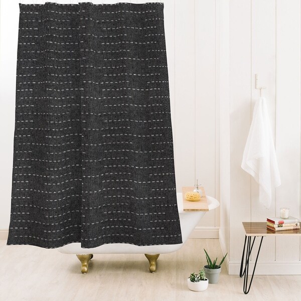 Little Arrow Design Co Running Stitch Charcoal Made to Order Shower Curtain 71" x 74" with Liner