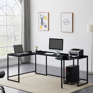 U-shaped Computer Desk, Industrial Corner Writing Desk with CPU Stand, Gaming Table Workstation Desk
