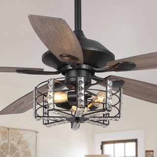 52" Industrial Wood 5-Blade 3-Light Crystal Ceiling Fan with Remote