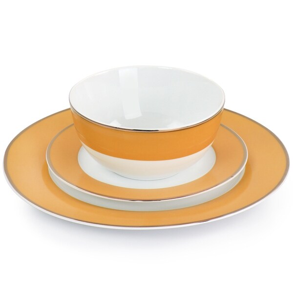 Martha Stewart Gold Rimmed 12 Piece Fine Ceramic Dinnerware Set in Yellow - 12 Piece