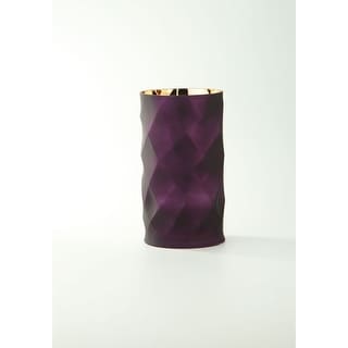 10" Purple Geometric Faceted Decorative Glass Cylindrical Vase