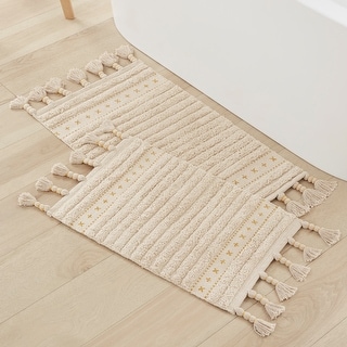 Lucky Brand Overtufted Cotton Fringe Boho Bathroom and Home Decor Bath Rugs
