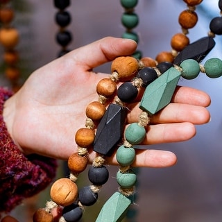 RusticReach Wood Beaded Cord Curtain Tiebacks DIY Door Curtain 47" Long