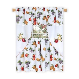 Ambrosia Embellished Tier and Swag Kitchen Curtain Set, White, 58x36 Inches