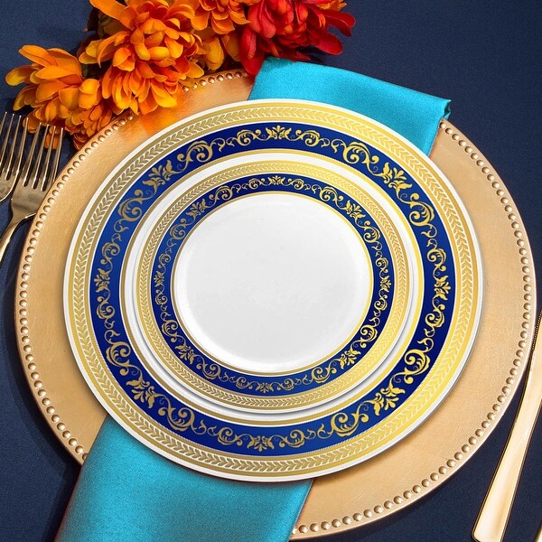 Shiny Royal Rim Disposable Plastic Plate Packs - Party Supplies