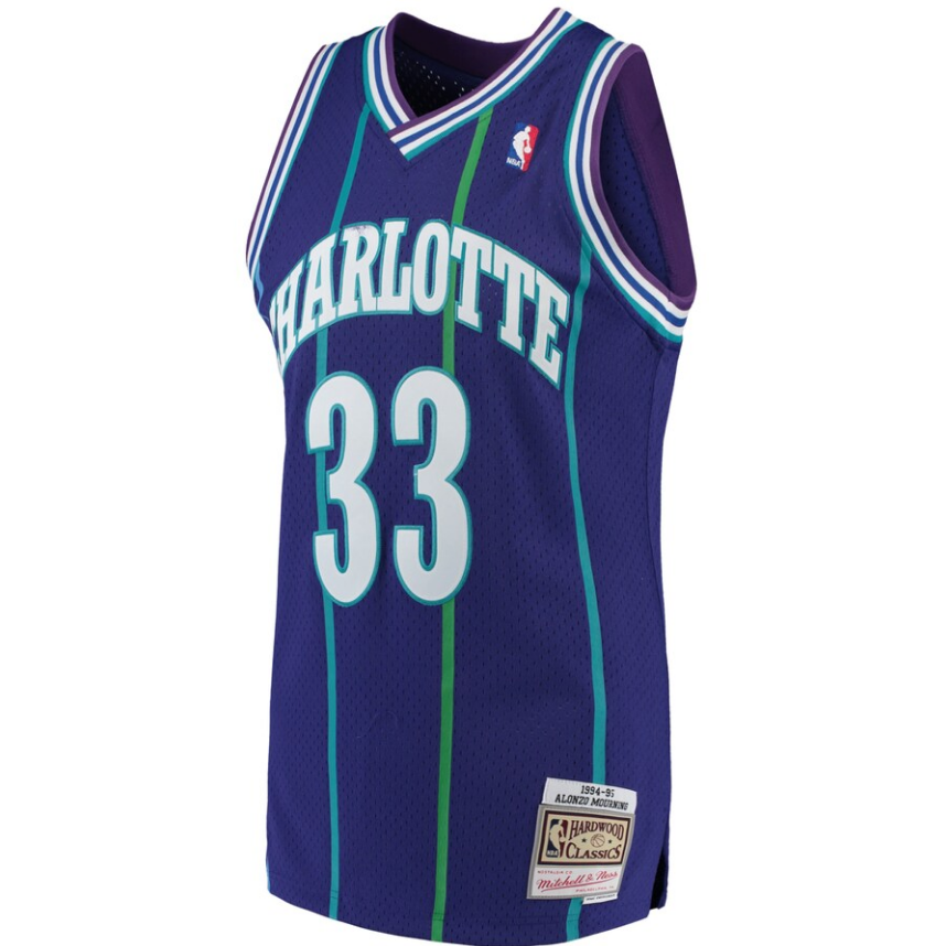 Men��s Alonzo Mourning Charlotte Hornets 1994-95 Purple Swingman Replica Jersey By Mitchell & Ness