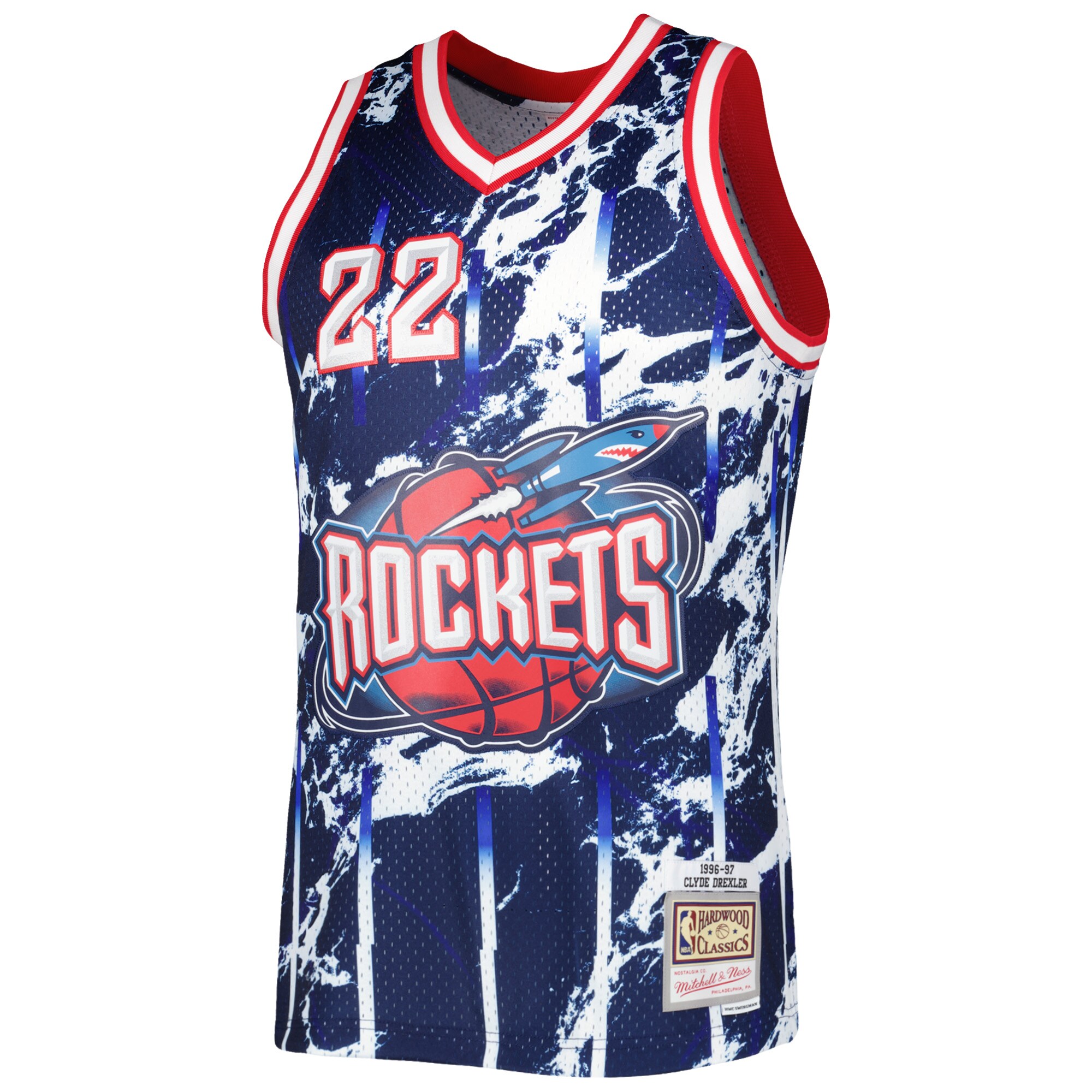 Clyde Drexler Houston Rockets Mitchell & Ness 1996/97 Hardwood Classics Marble Swingman Jersey - Navy