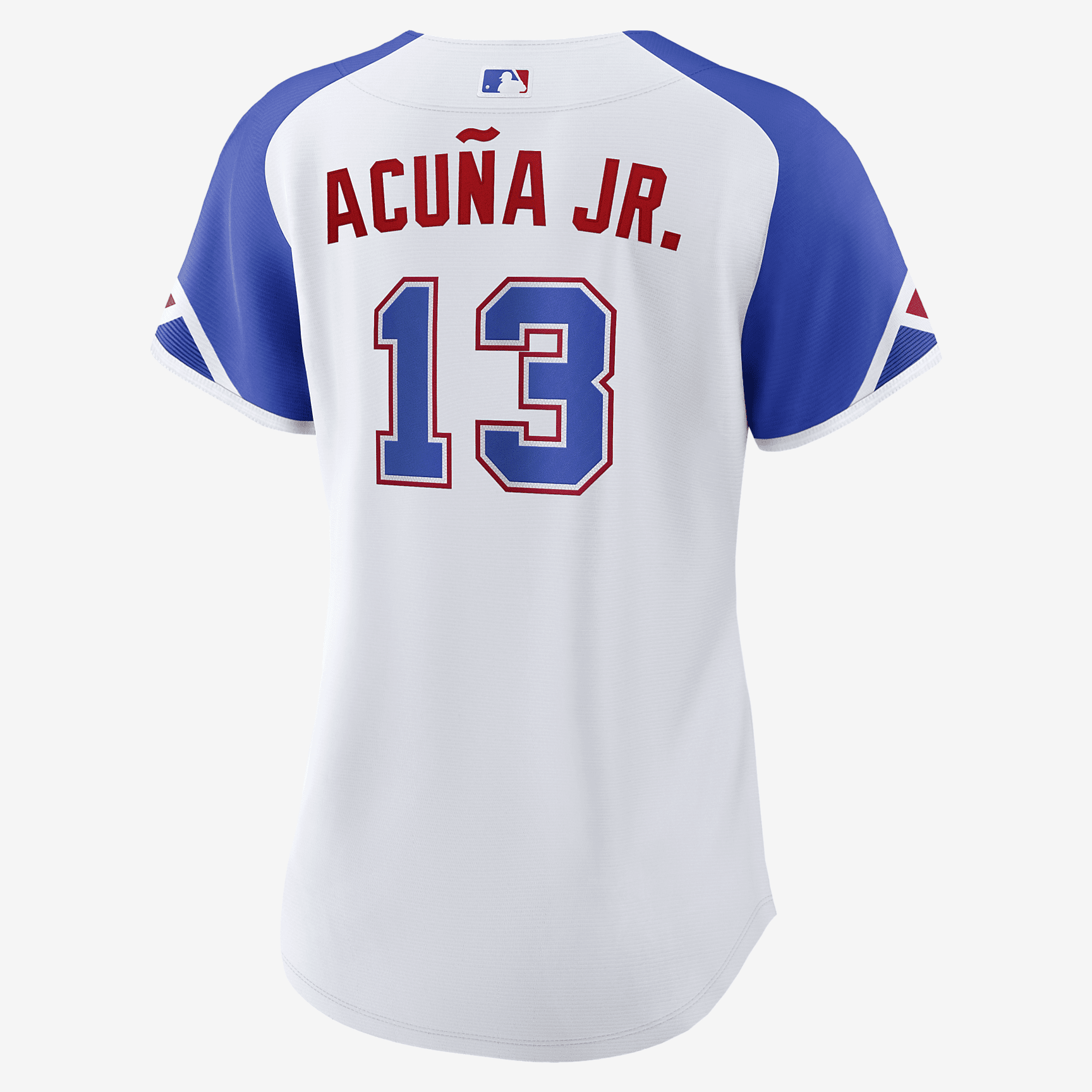 MLB Atlanta Braves City Connect (Ronald Acuña Jr.) Women's Replica Baseball Jersey - White/Royal Blue