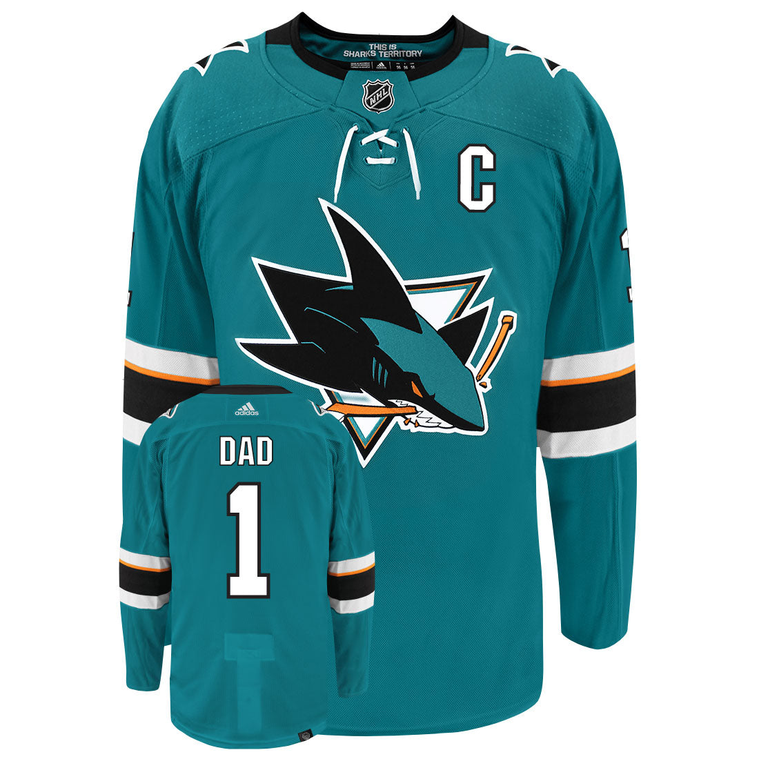 San Jose Sharks Dad Number One Adidas Primegreen Authentic NHL Hockey Jersey