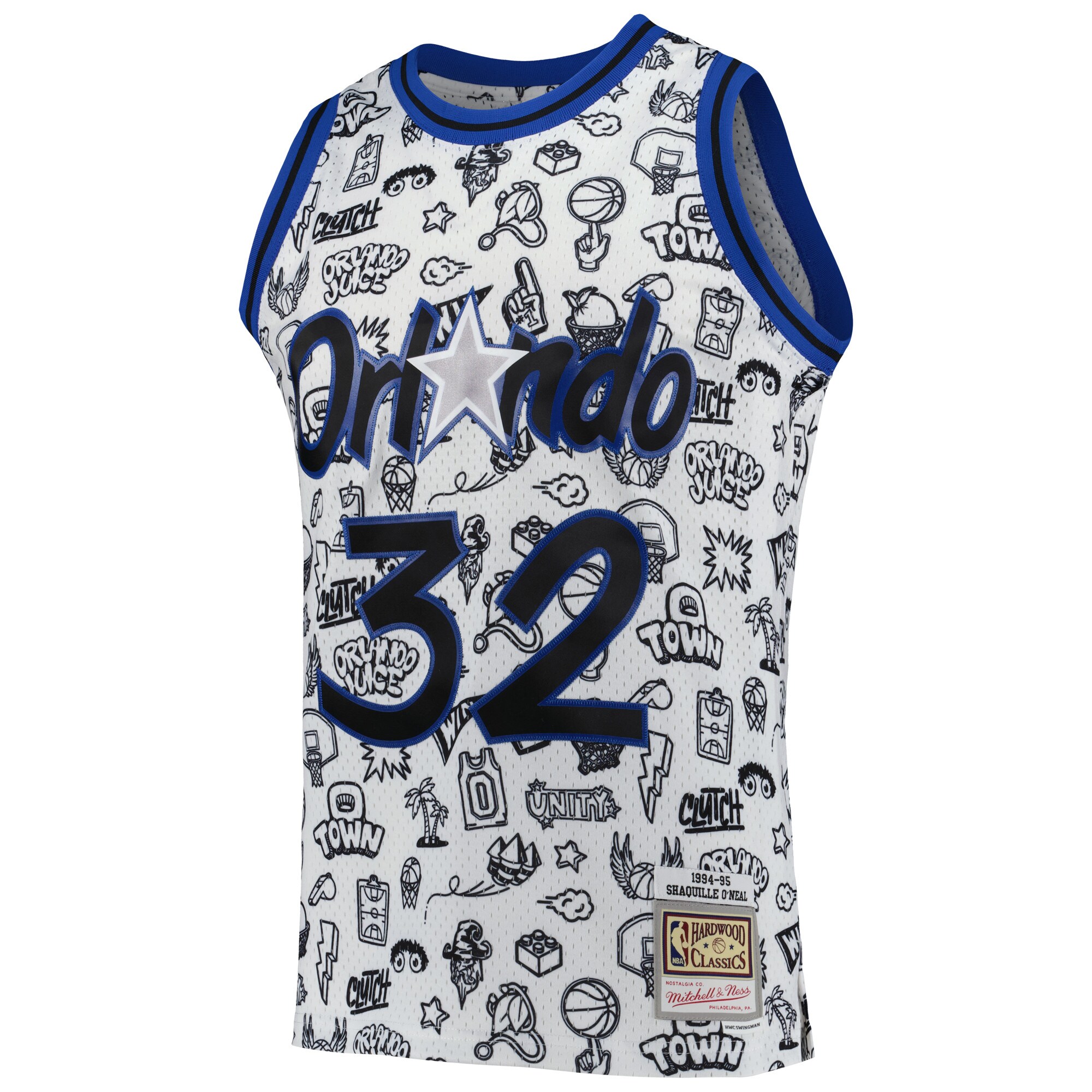 Shaquille O'Neal Orlando Magic Mitchell & Ness 1994/95 Hardwood Classics Doodle Swingman Player Jersey - White