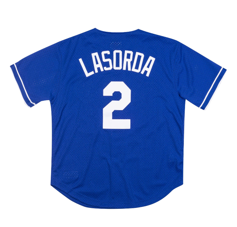 Men's Mitchell & Ness Los Angeles Dodgers Tommy Lasorda 1995 Authentic Replica Blue Mesh Batting Practice Jersey