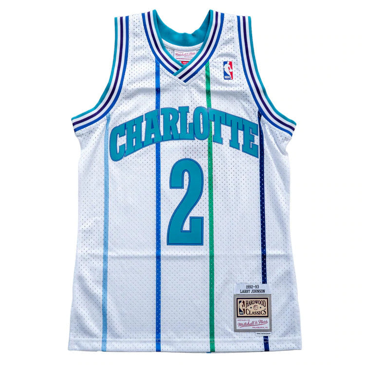 Men's Mitchell & Ness Larry Johnson Charlotte Hornets White 1992-93 Hardwood Classics Swingman Jersey