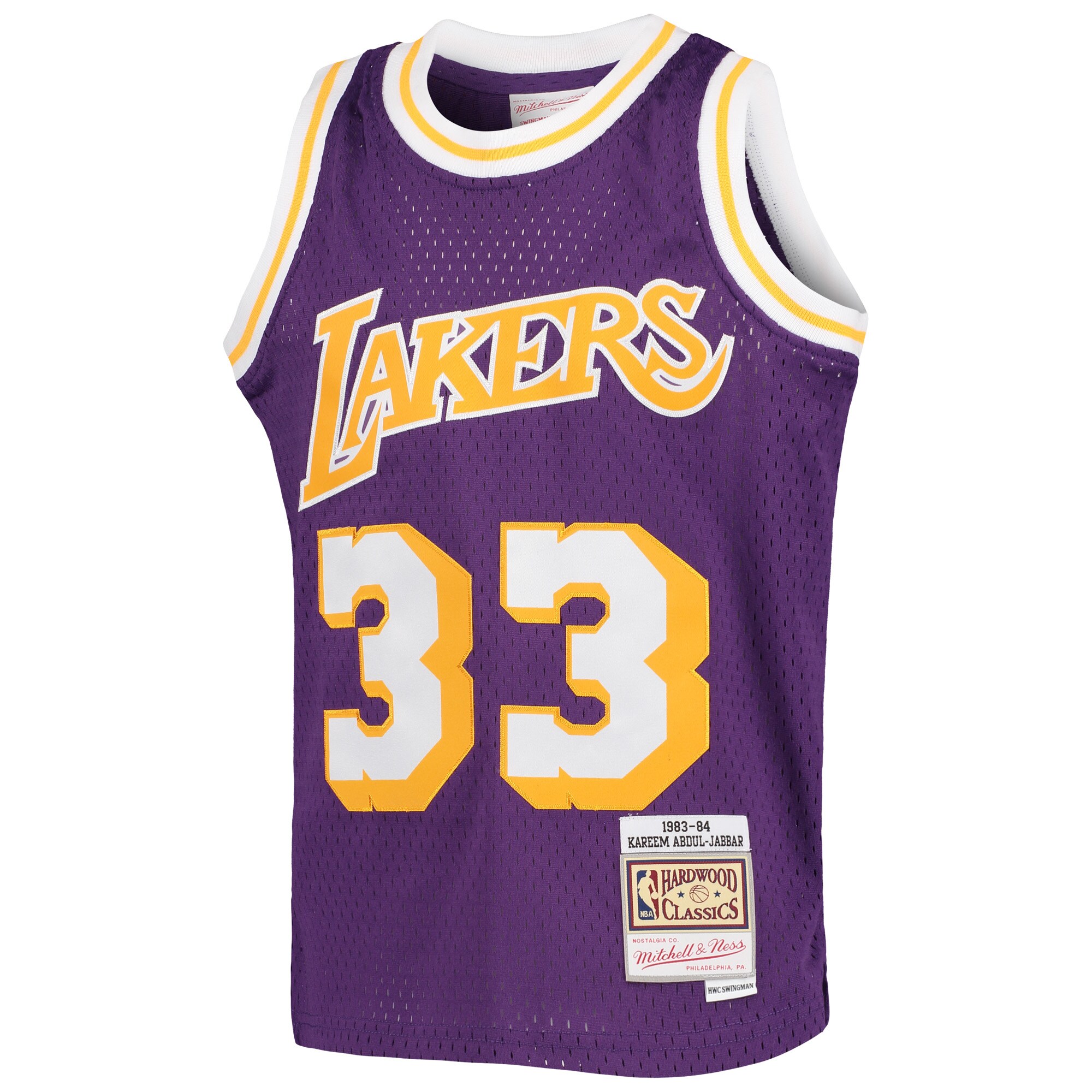 Kareem Abdul-Jabbar Los Angeles Lakers Mitchell & Ness Youth 1983-84 Hardwood Classics Swingman Jersey - Purple