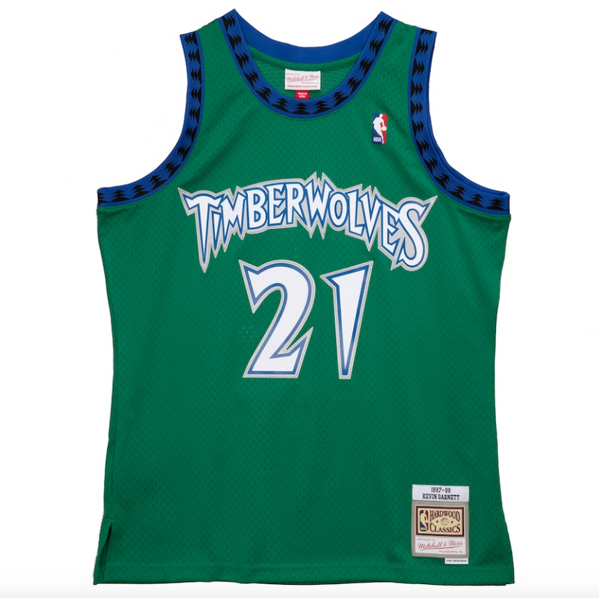 Men's Minnesota Timberwolves Kevin Garnett Mitchell & Ness Green 1997-98 Hardwood Classics Reload 2.0 Swingman Jersey