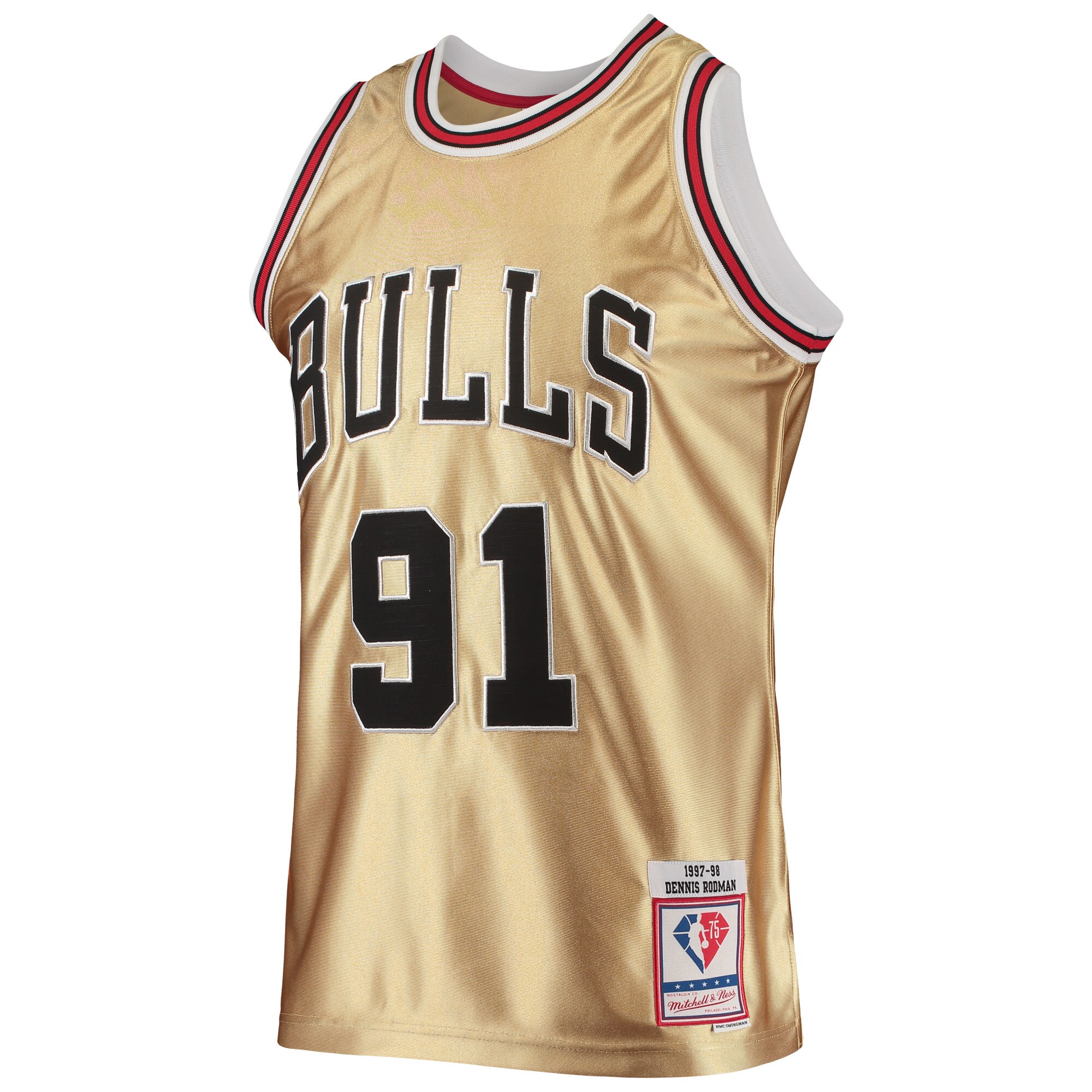Dennis Rodman Chicago Bulls Mitchell & Ness 75th Anniversary 1997/98 Hardwood Classics Swingman Jersey - Gold