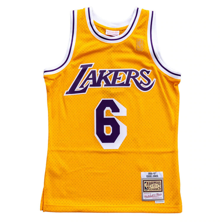 Men's Eddie Jones Los Angeles Lakers #6 Mitchell & Ness 1996-97 Hardwood Classics Swingman Player Jersey - Gold