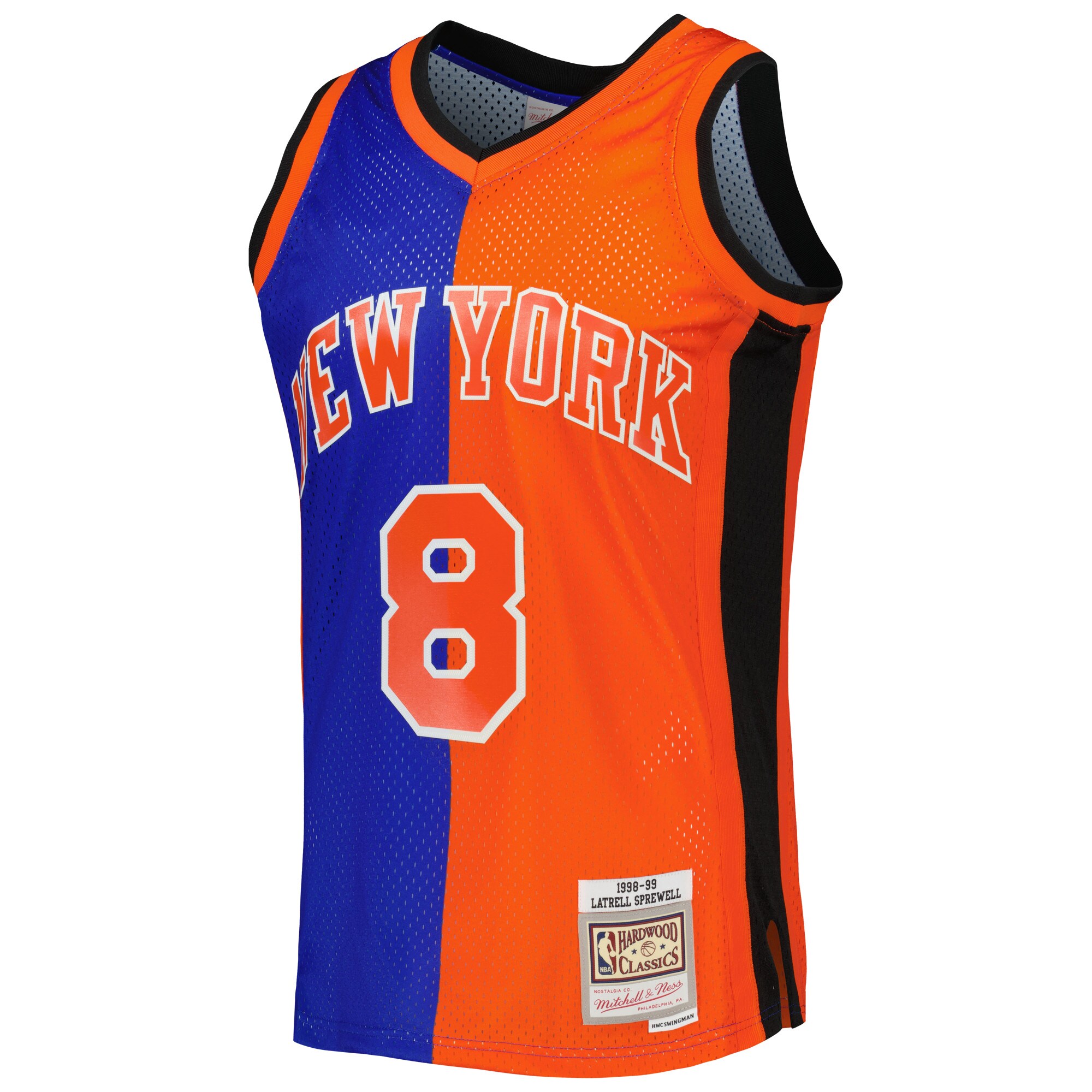 Latrell Sprewell New York Knicks Mitchell & Ness Hardwood Classics 1998/99 Split Swingman Jersey - Blue/Orange
