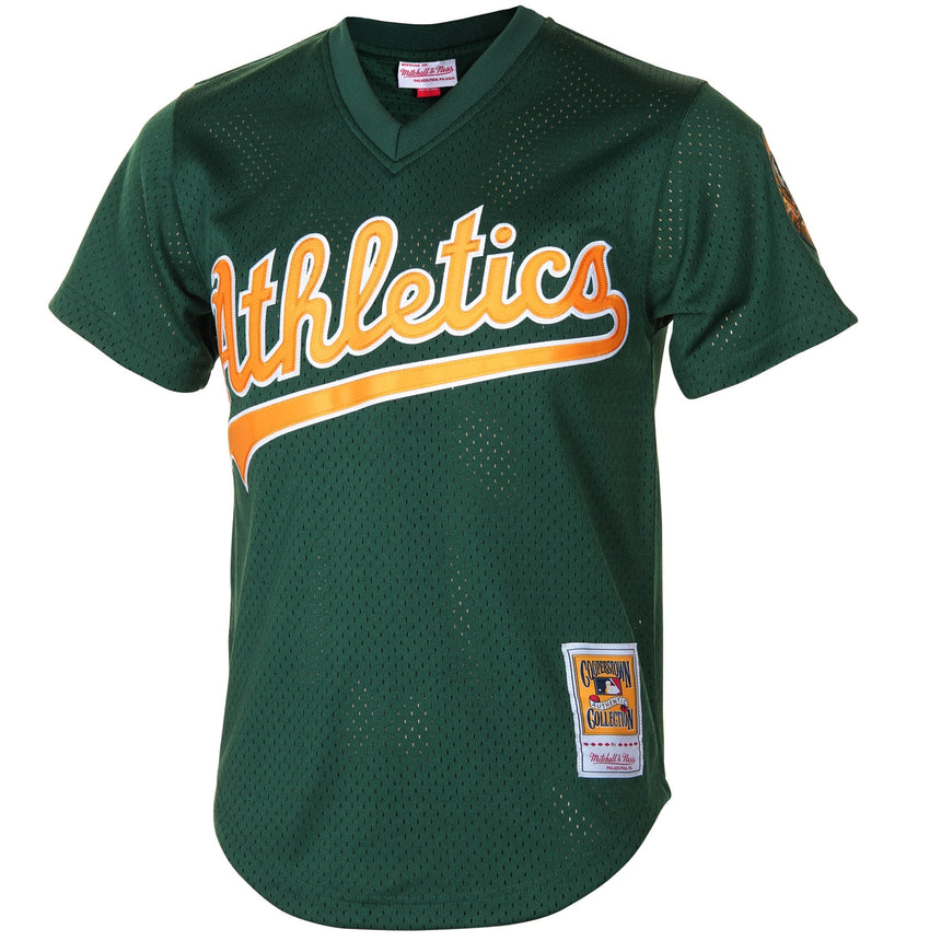 Men's Oakland Athletics Rickey Henderson 1998 Mitchell & Ness Green Cooperstown 1987 Mesh Batting Practice Jersey