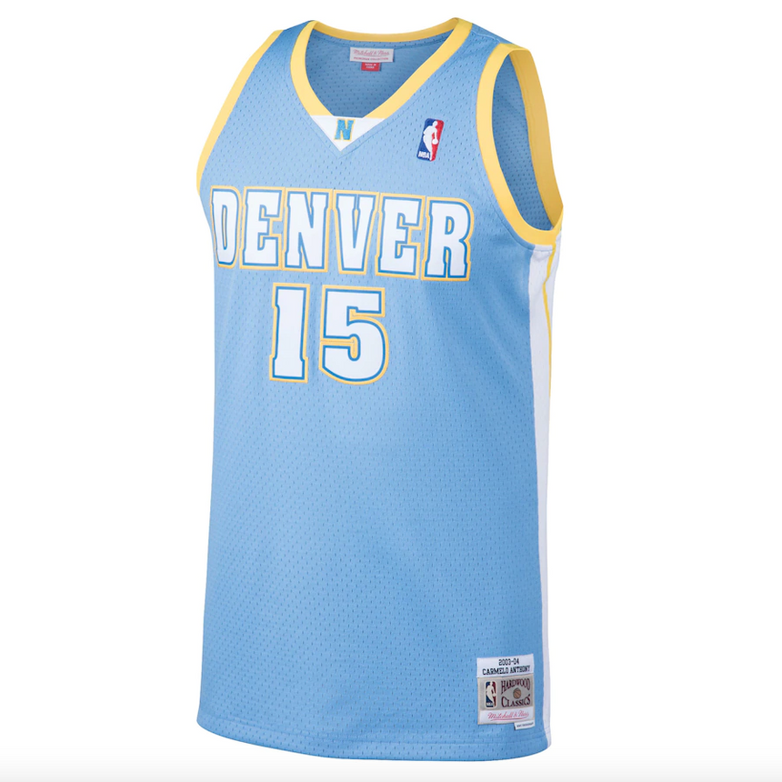 Men's Denver Nuggets Carmelo Anthony Mitchell & Ness Light Blue 2003-04 Hardwood Classics Swingman Jersey