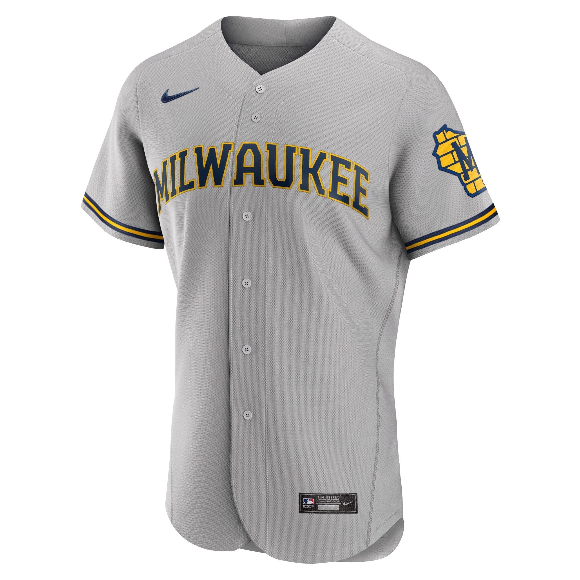 Men's Nike Christian Yelich Gray Milwaukee Brewers Road Authentic Player Logo Jersey