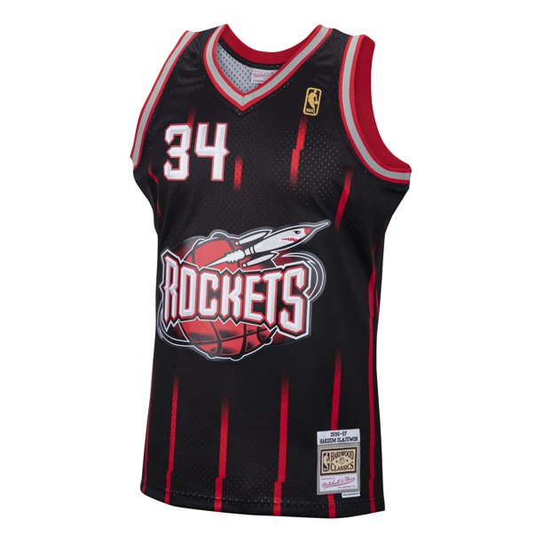 Men's Hakeem Olajuwon Houston Rockets Mitchell & Ness 1996-97 Hardwood Classics Reload Jersey â�?Black