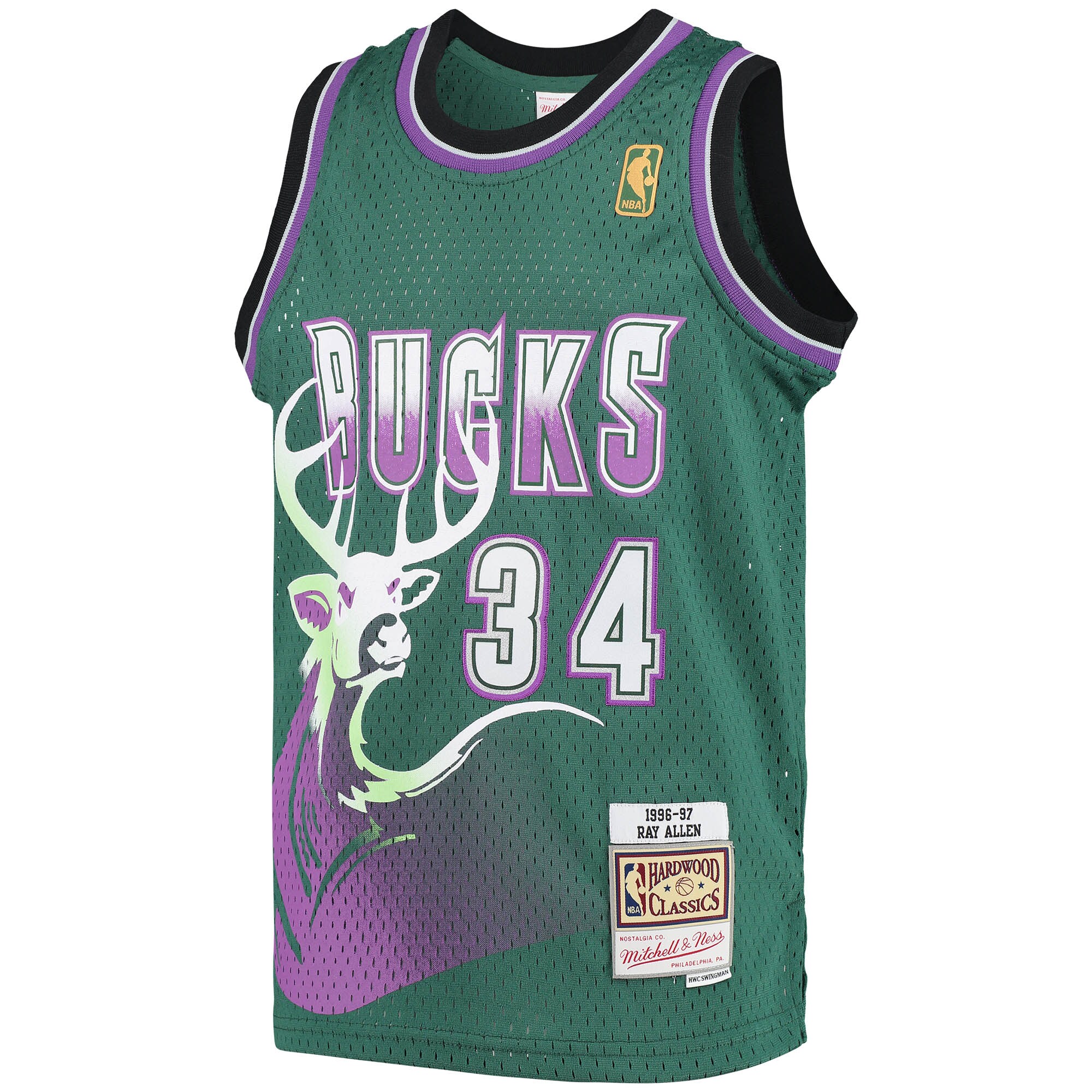 Ray Allen Milwaukee Bucks Mitchell & Ness Youth 1996-97 Hardwood Classics Swingman Jersey - Green