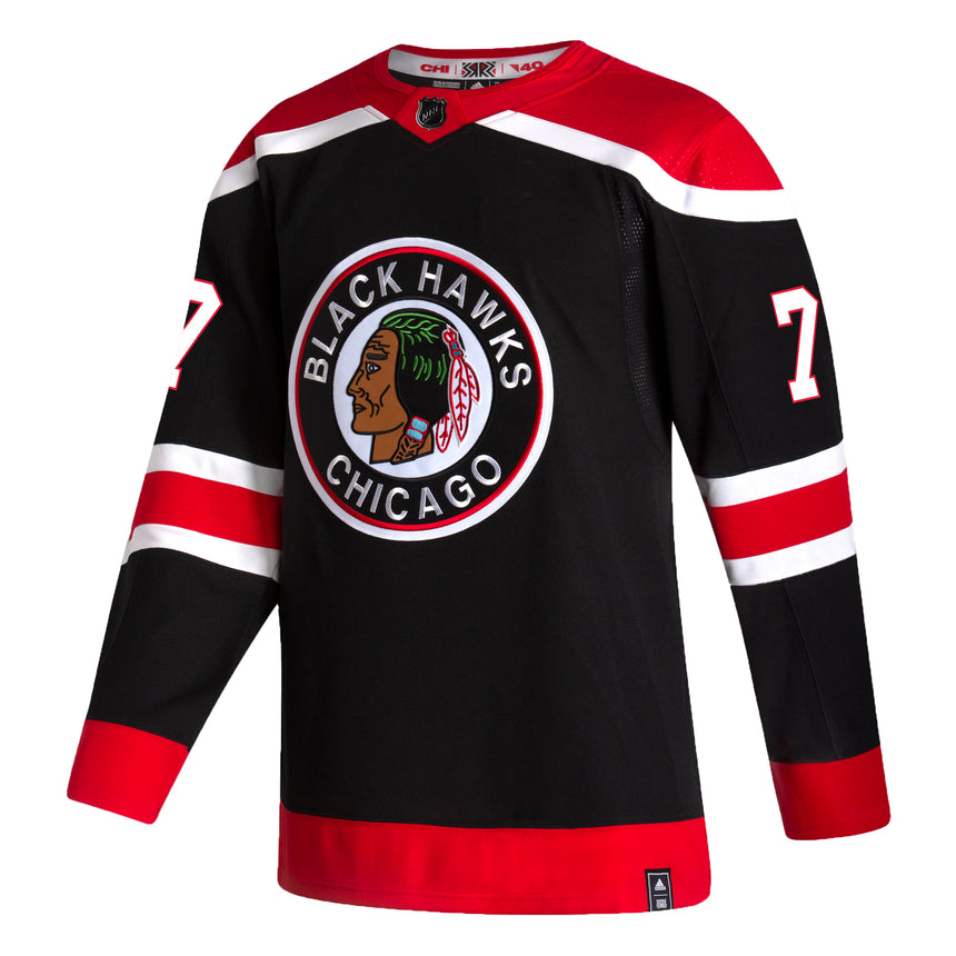 Men's Chicago Blackhawks Kirby Dach adidas Black Reverse Retro Premium Twill Authentic Team Jersey
