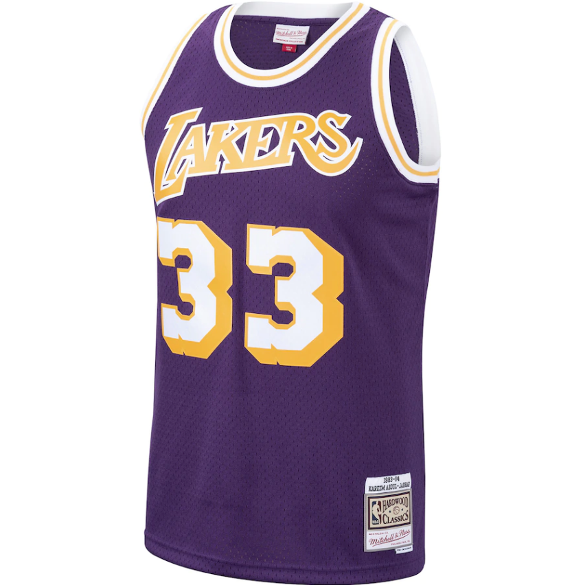 Men's Los Angeles Lakers Kareem Abdul-Jabbar Mitchell & Ness Purple 1983-84 Hardwood Classics Swingman Jersey
