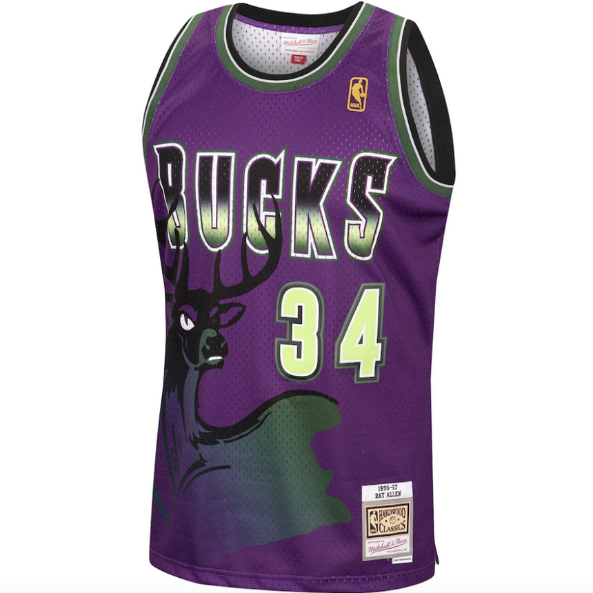 Men's Ray Allen Milwaukee Bucks Mitchell & Ness 1996-97 Hardwood Classics Reload Swingman Jersey - Purple