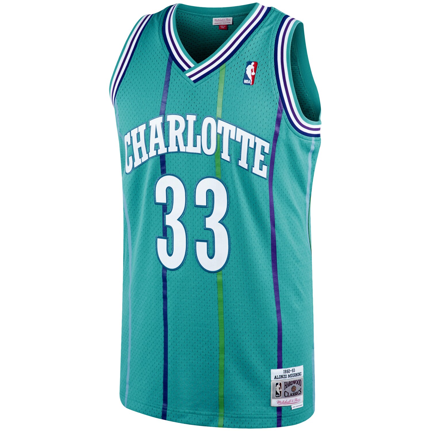 Alonzo Mourning Charlotte Hornets Mitchell & Ness Hardwood Classics Swingman Jersey - Teal