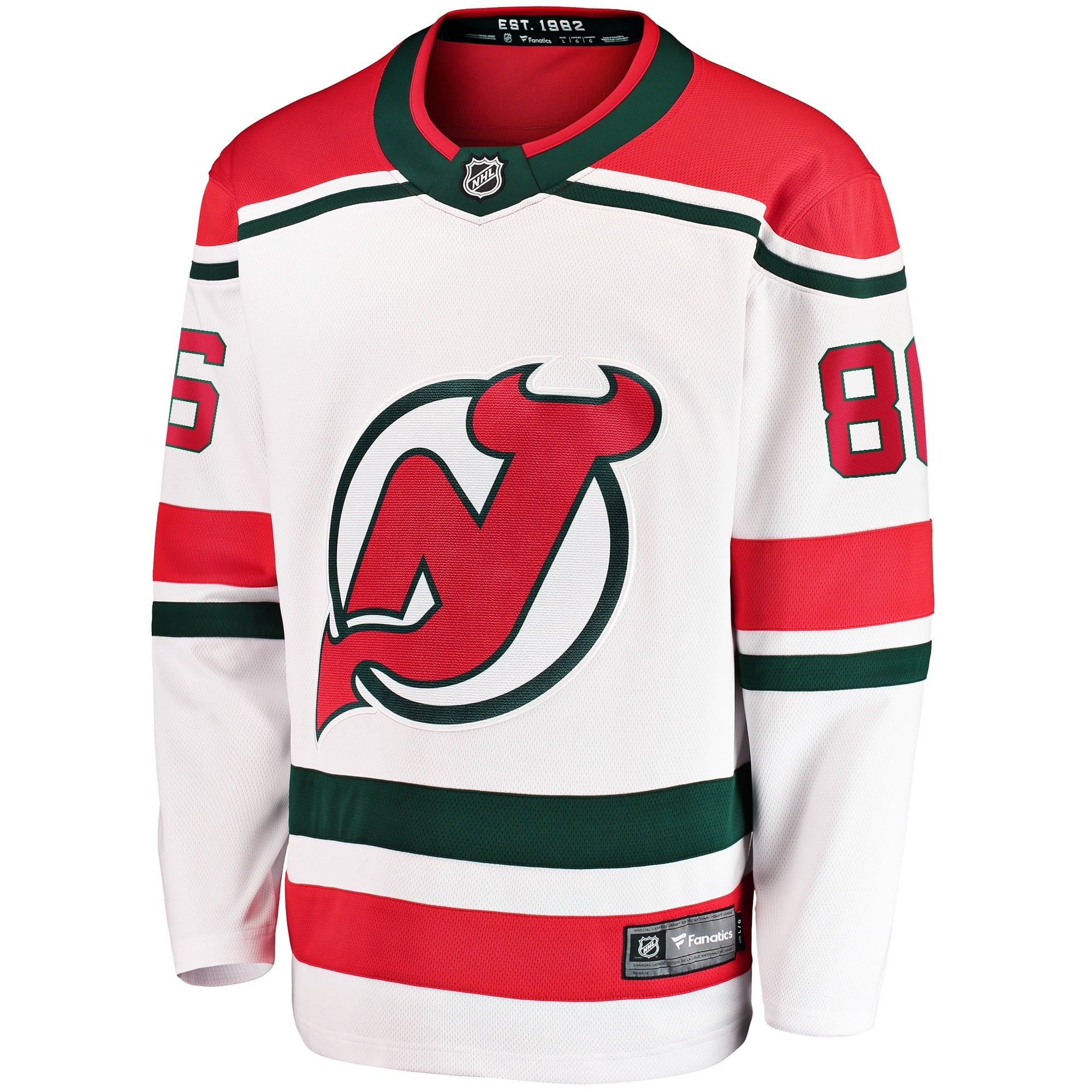 Men's Fanatics Branded Jack Hughes White New Jersey Devils 2022/23 Heritage Premier Breakaway Jersey