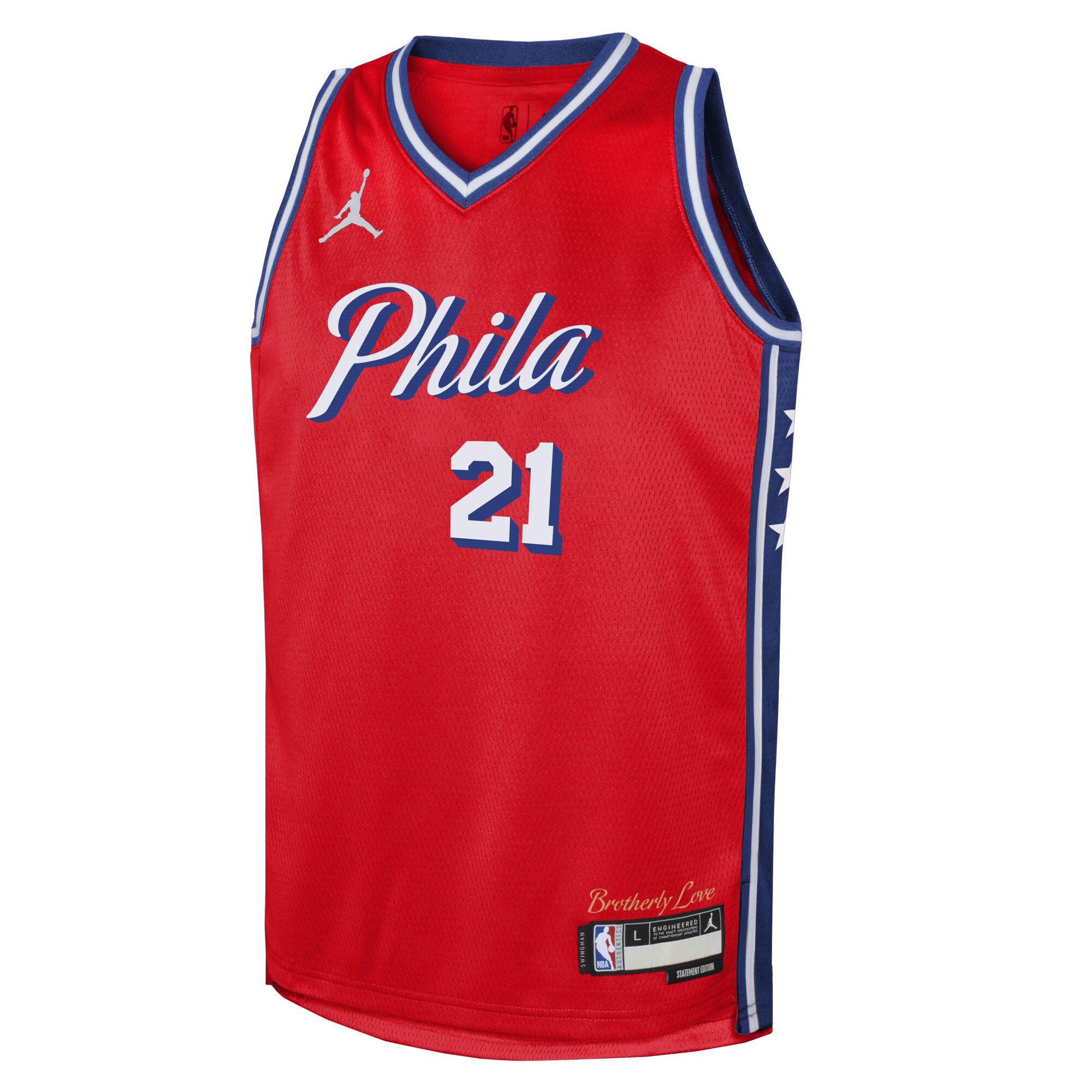 Joel Embiid Philadelphia 76ers Jordans Brand Youth Swingman Jersey - Statement Edition - Red