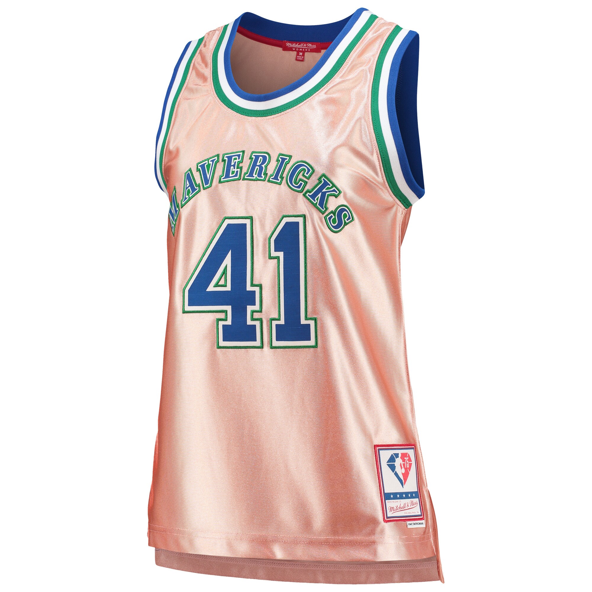 Dirk Nowitzki Dallas Mavericks Mitchell & Ness Women's 75th Anniversary Rose Gold 1998 Swingman Jersey - Pink